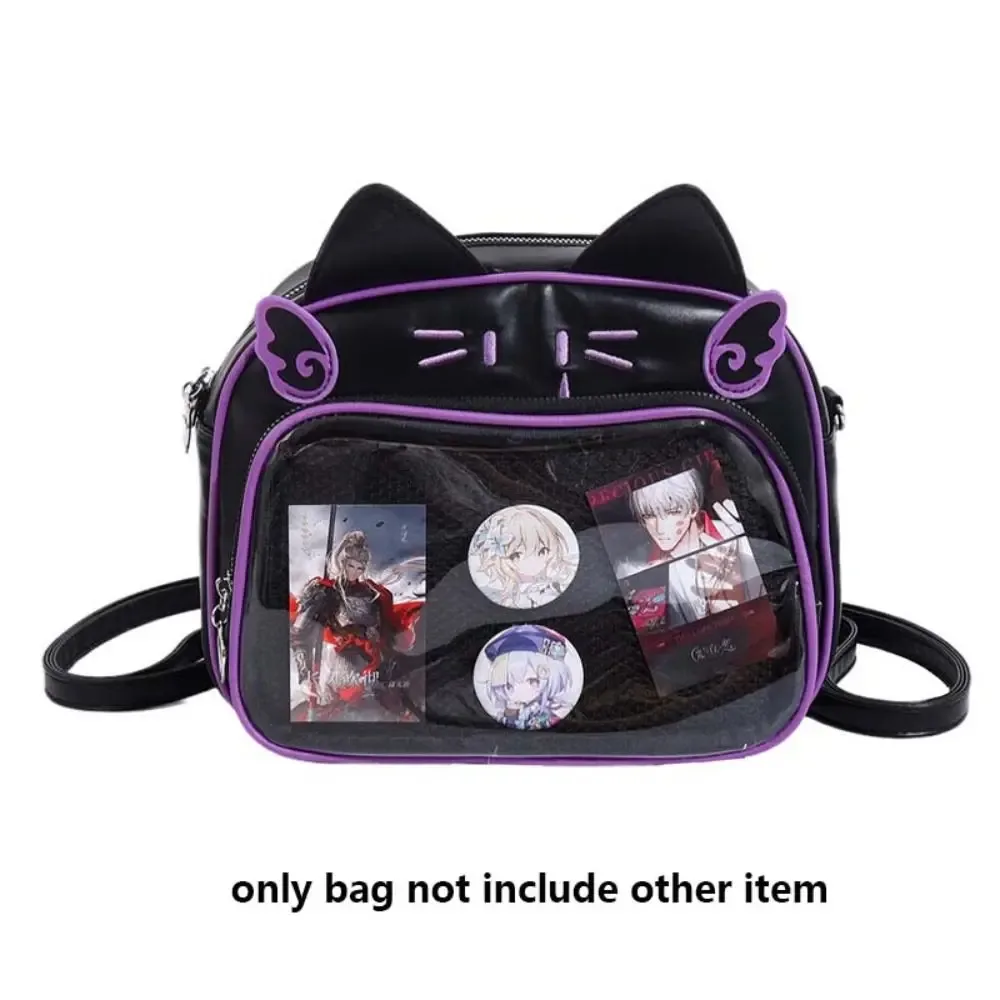sac à fermeture éclair kawaii chat itabag en coton, sac de rangement pour badges avec poche transparente, sac à dos tendance en pu pour articles d'idol