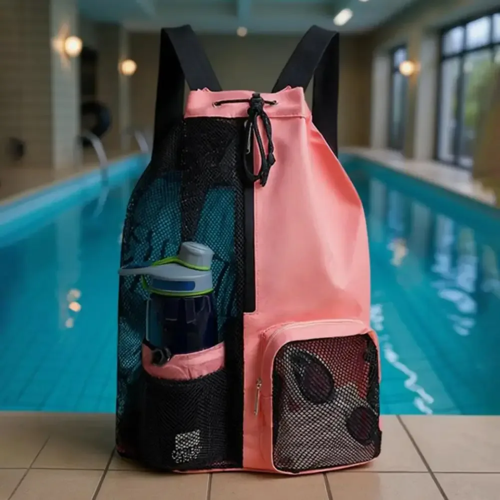 sac à dos en filet, sac de natation à cordon, sac à dos avec poche pour vêtements mouillés, sac de rangement de plage, sac de pêche en plein air
