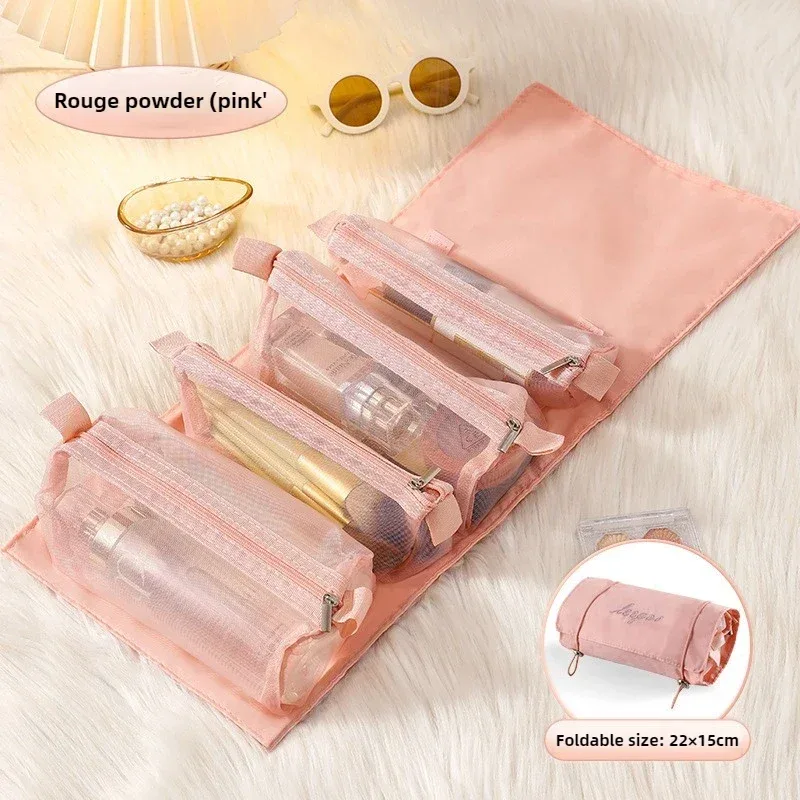 trousse de maquillage quatre-en-un amovible, trousse de voyage pliable multifonctionnelle et simple pour femme