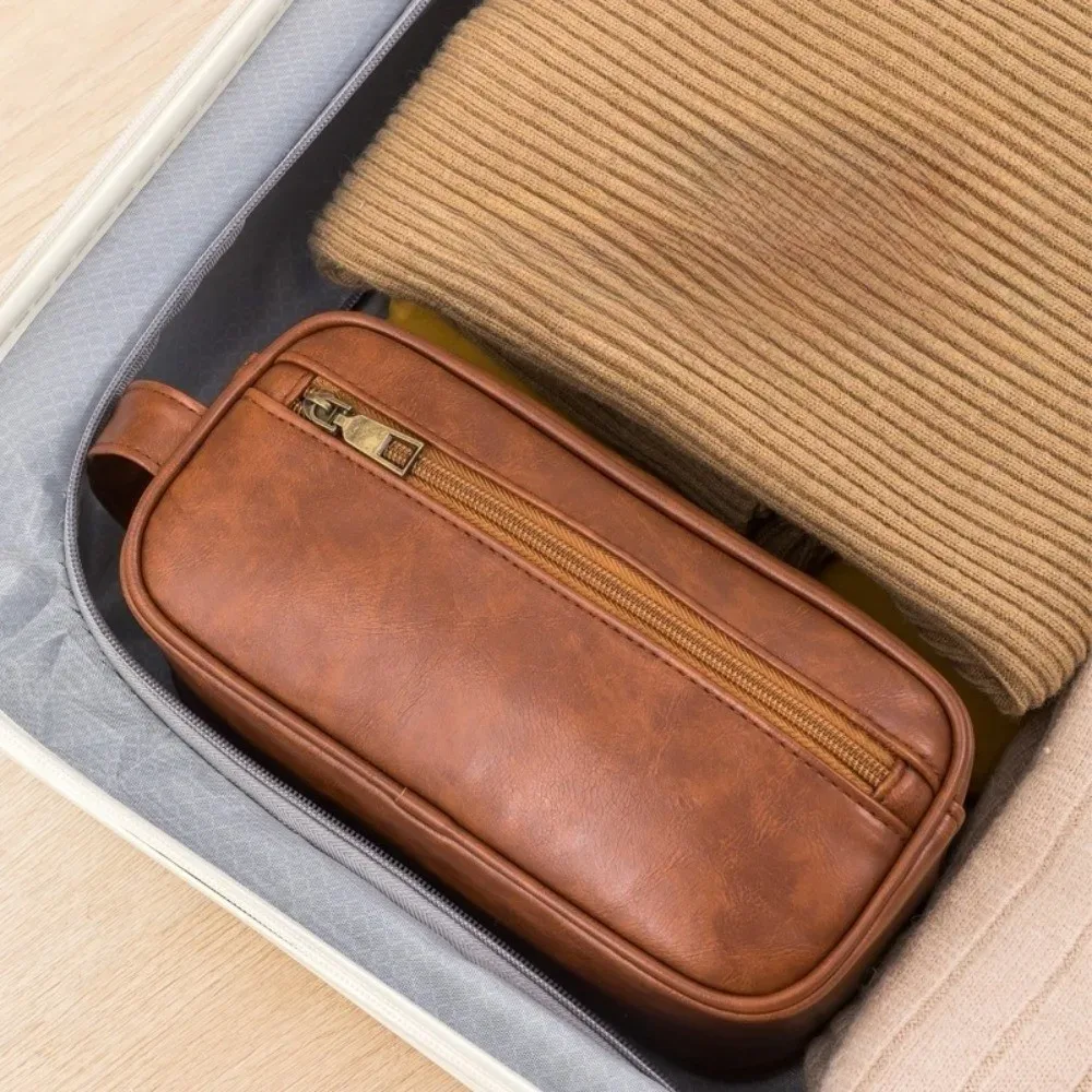 Trousse de Toilette Grande Capacité Homme Femme Imperméable Style Coréen en PU avec Fermeture Éclair Portable