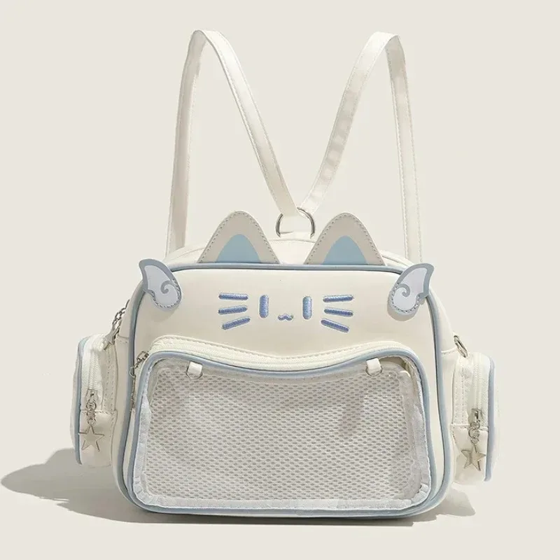 Sacs à dos tendance pour femmes Y2K, style coréen et japonais, sacs Ita chat Kawaii en PU, sacs à bandoulière esthétiques avec poche transparente pour filles