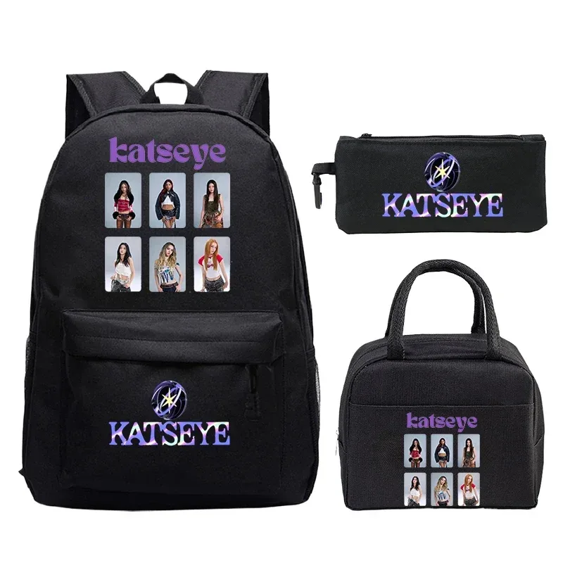 ensemble de sacs à dos katseye pour filles, sac à dos pour étudiants avec sac à déjeuner, trousse à crayons, sacs d'école, cadeaux pour enfants, mochila