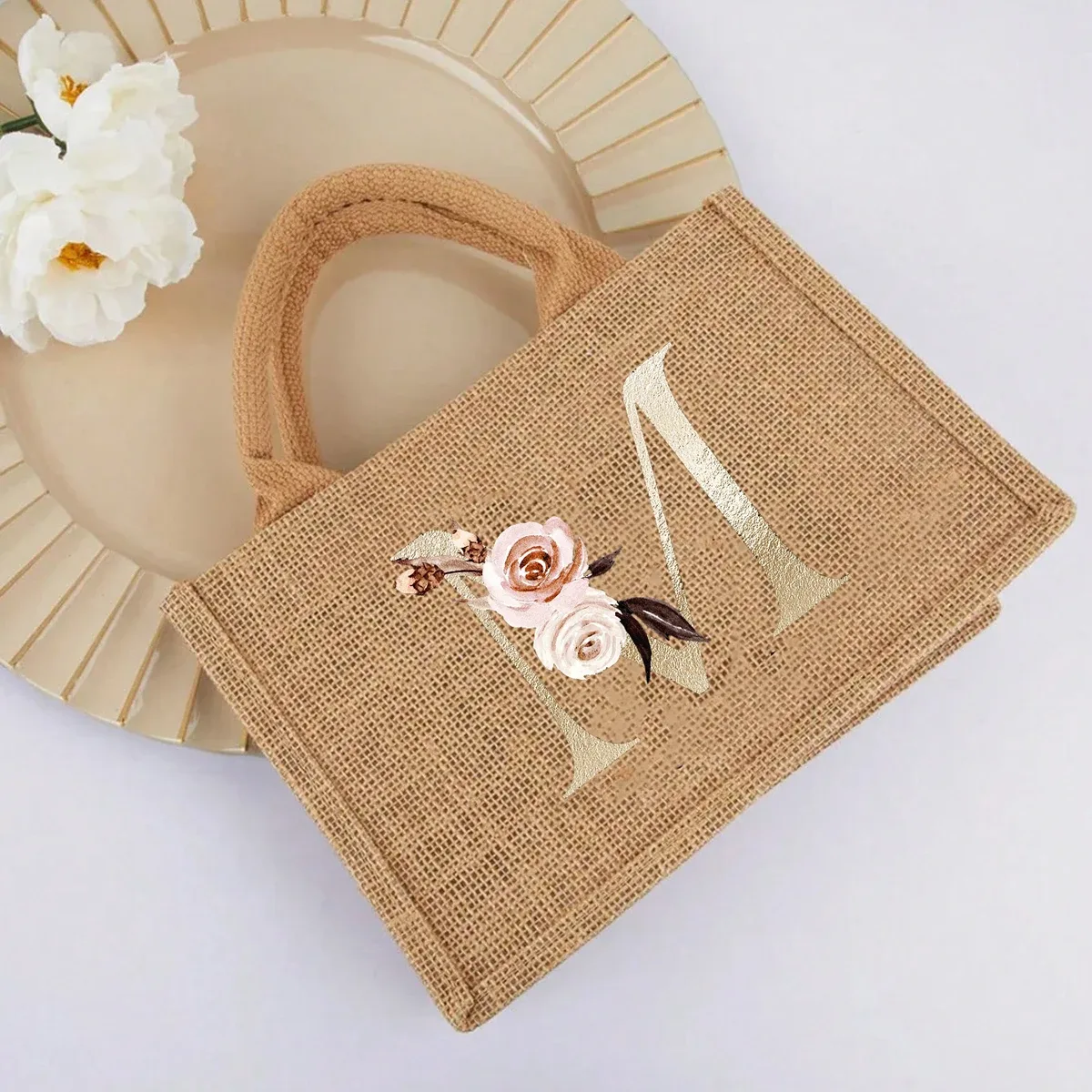 nouveau sac à main élégant en lin à motif lettres dorées, sac à main portable multifonctionnel, sac en lin, sac à main simple grande capacité, sac de rangement décontracté portable, sac de courses multifonctionnel, nouveau design, grande capacité, parfait pour le shopping