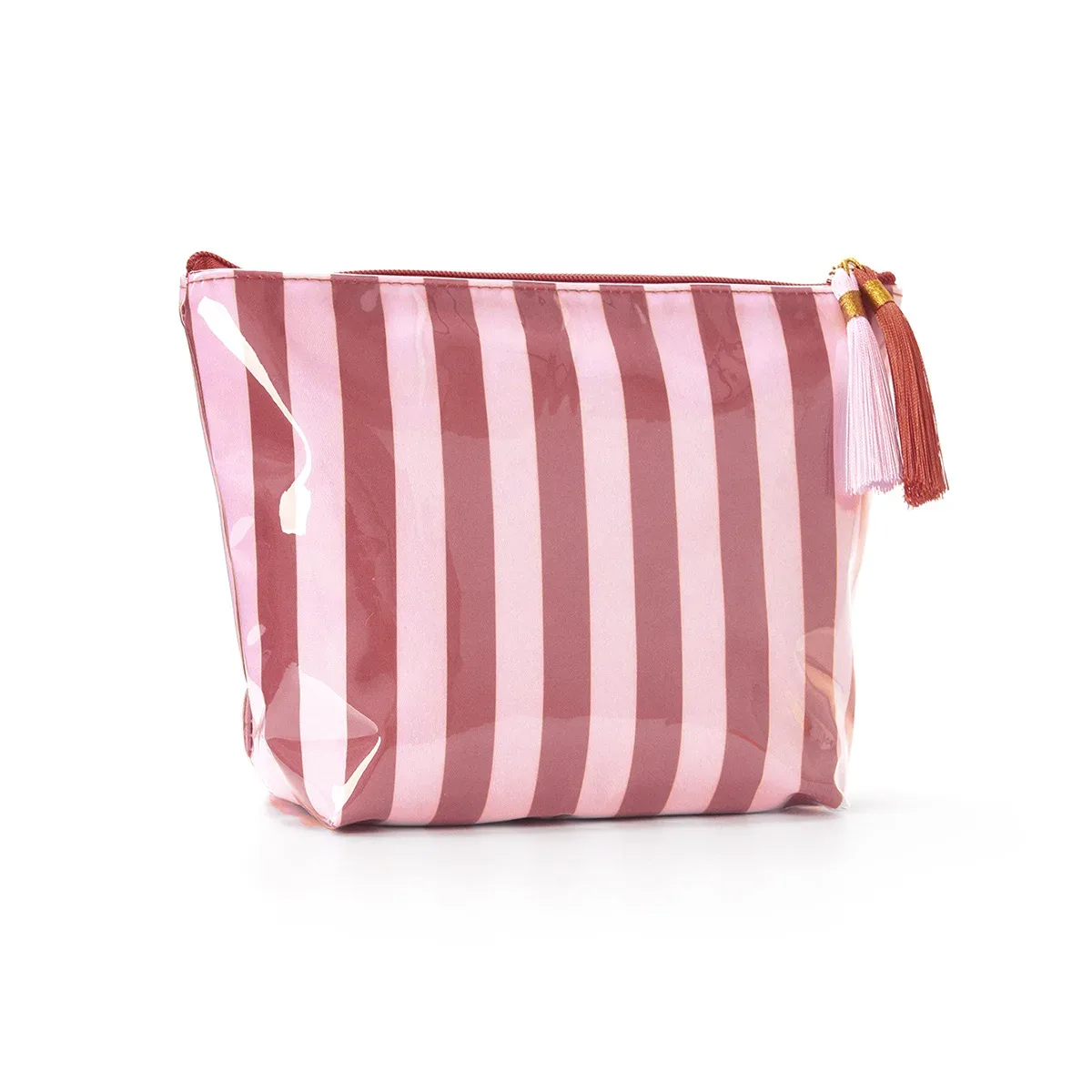grande trousse de maquillage mignonne à grande capacité avec fermeture éclair - grande trousse de toilette de voyage rayée pour femmes, sac de rangement pour cosmétiques et articles de toilette