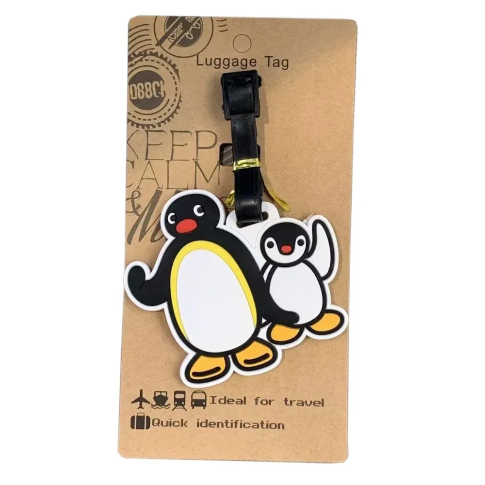 kawaii – étiquette de bagage de voyage en silicone, pingouin hippopotame, sac portable, étiquettes de valise réutilisables, animal de dessin animé, porte-adresse d'identification