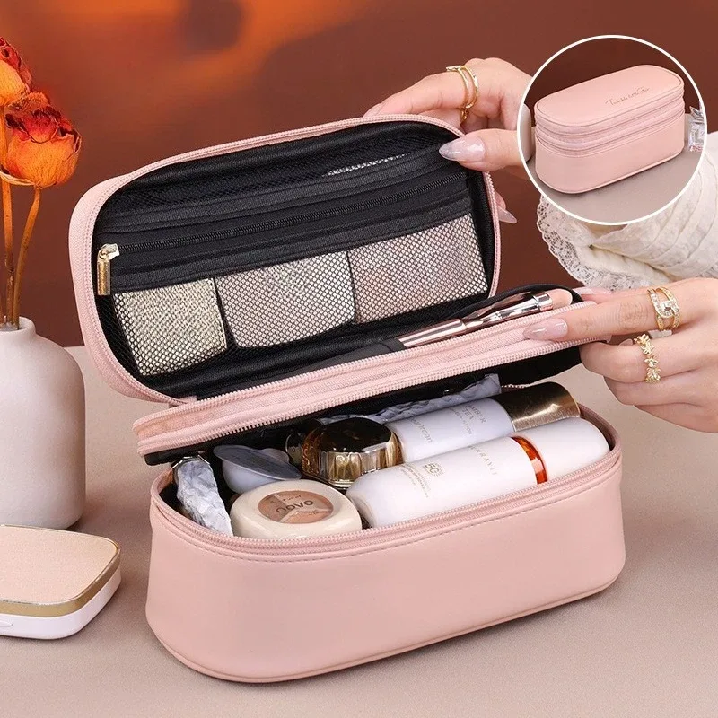 sac à cosmétiques pour femmes, trousse de maquillage à double couche, grande capacité, organiseur de cosmétiques de luxe, essentiels de voyage, sac à cosmétiques pour femmes