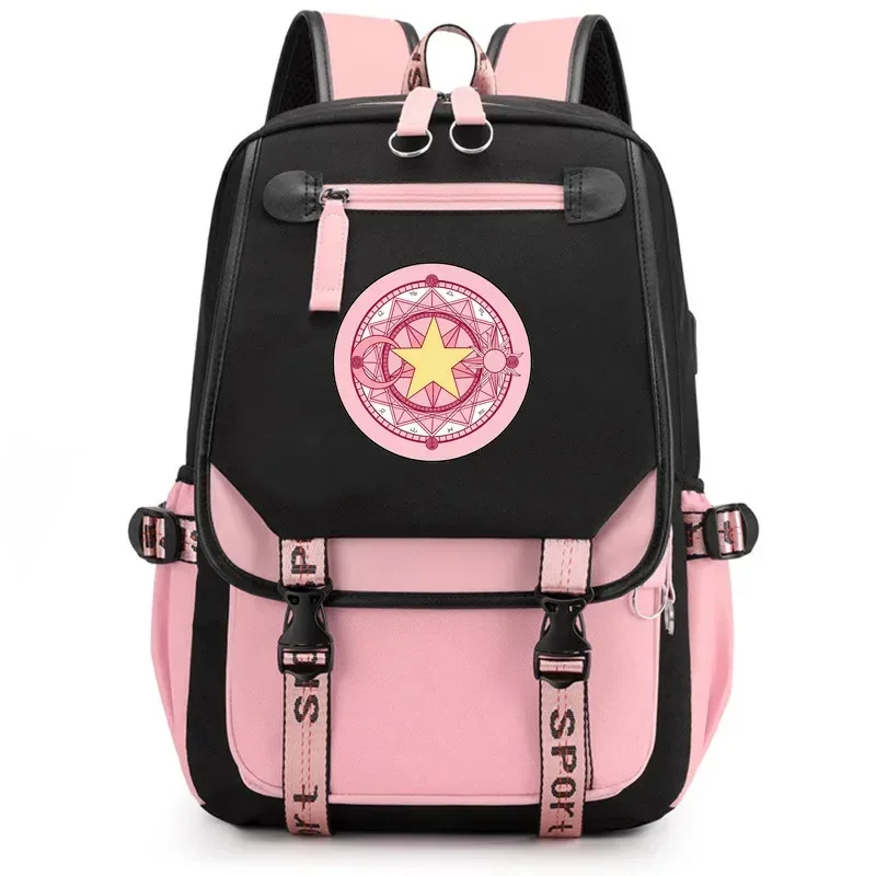 anime carte captor sakura sac à dos en nylon livre scolaire étudiant sacs de voyage ordinateur portable décontracté port usb sac de messager