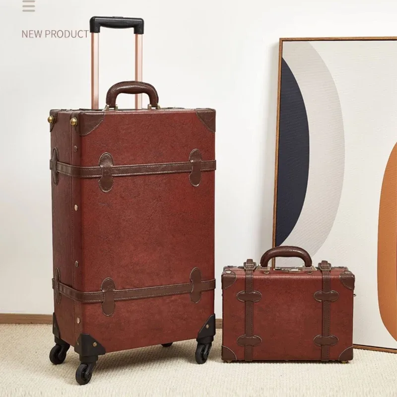 nouveau ensemble de valise rétro antidéflagrant fermeture éclair pp + pc boîtier de chariot à bagages 20/22/24/26 pouces valise de voyage de grande capacité