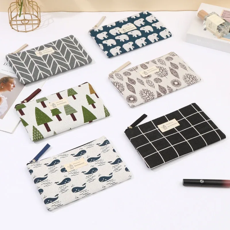 sac à maquillage en toile mignon de style dessin animé, trousse à crayons pour étudiants et porte-monnaie, sac à maquillage portable multifonctionnel