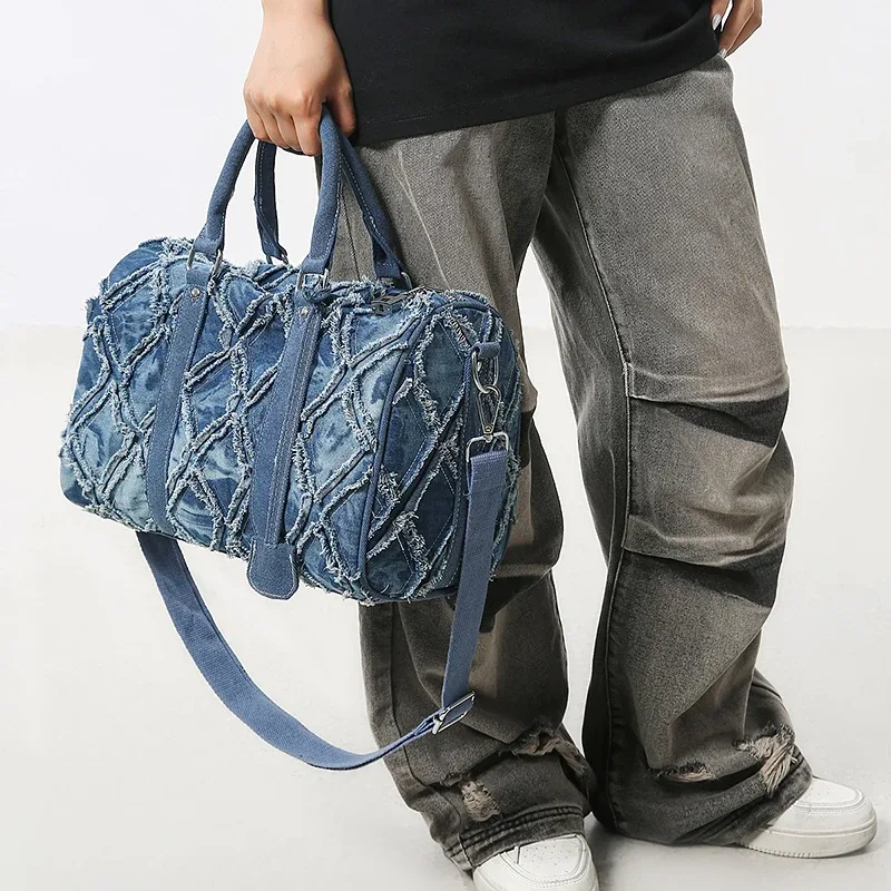 nouveau style 2025 : sac à main en jean rétro personnalisé, sac de voyage grande capacité en patchwork vieilli, sac bandoulière polyvalent et tendance