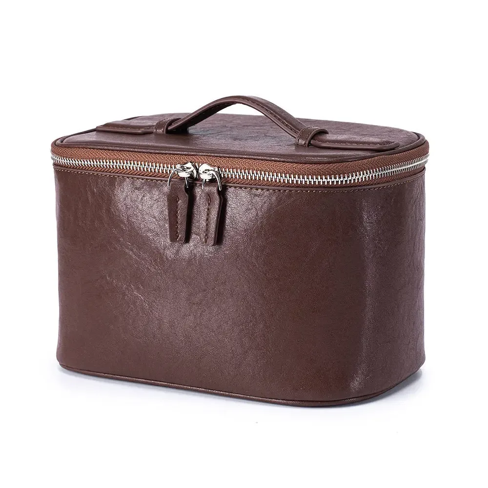 sac à cosmétiques de luxe haut de gamme en cuir de vachette de qualité supérieure, sac de rangement compartimenté de grande capacité, trousse de toilette portable pour femme