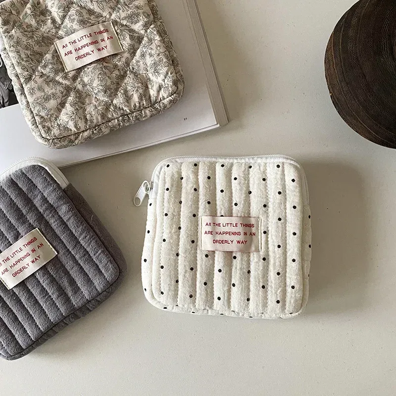 sacs de rangement de serviettes hygiéniques pour femmes, sac de maquillage en coton mignon coréen pour pièces de monnaie, organisateur de bijoux, pochette de maquillage, petits sacs à cosmétiques
