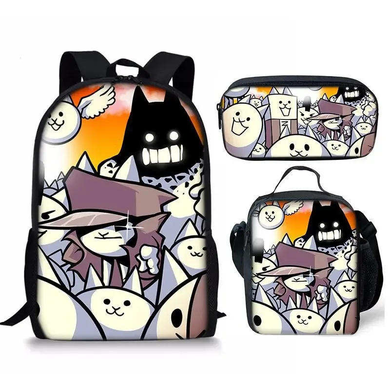 the battle cats – ensemble de trois pièces, sac à dos pour étudiant, sac à stylos, sac de repas, ensemble de trois pièces