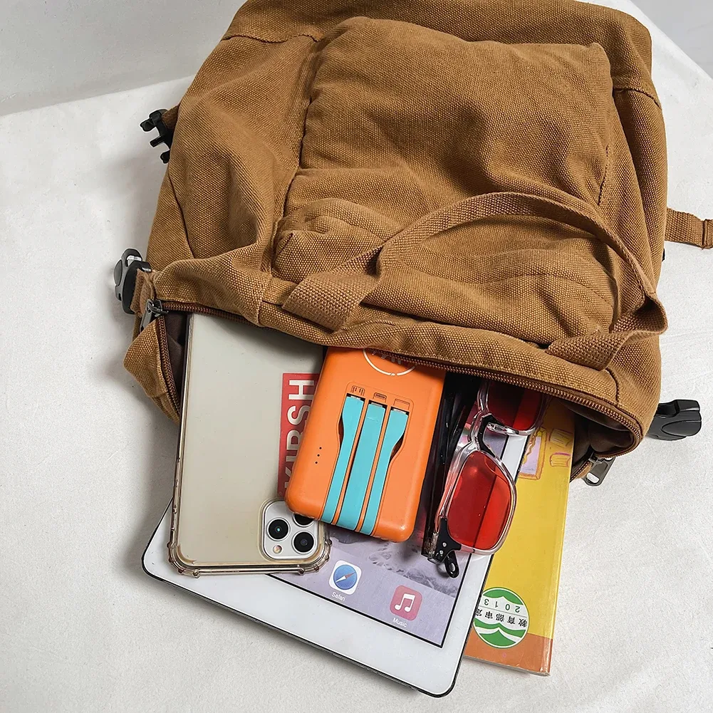 sac à dos en toile vintage décontracté, couleur unie, pour étudiants, esthétique hippie y2k, pour femmes et filles