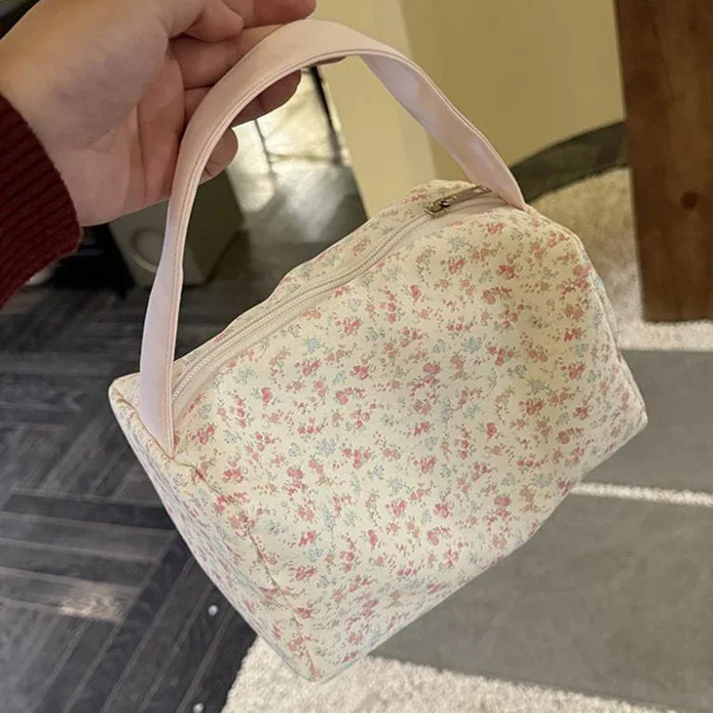 sac de maquillage portable à imprimé floral mignon, petit format, grande capacité, sac de toilette de voyage