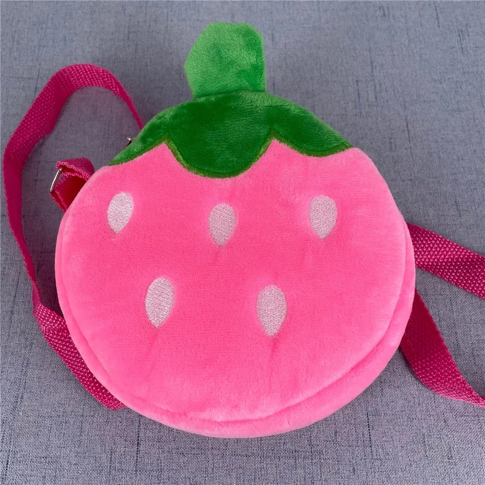 2 couleurs, cartable à fraises mignon, cartable à fruits en peluche mignons de 14cm, pochette à bandoulière extérieure