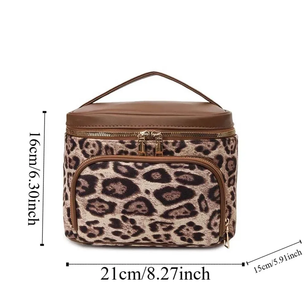 sac à main imprimé léopard, trousse à cosmétiques, pochette en cuir de grande capacité pour trousse de maquillage, pochette de maquillage en polyester épais, sac de salle de bain