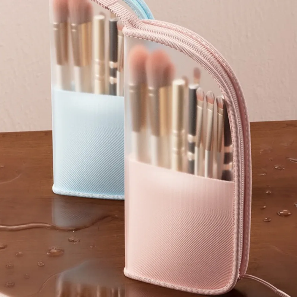 pochette de maquillage verticale mignonne, trousse de toilette de voyage en pvc imperméable, sac de maquillage portable, pochette de rangement pour pinceaux de maquillage et brosses à dents