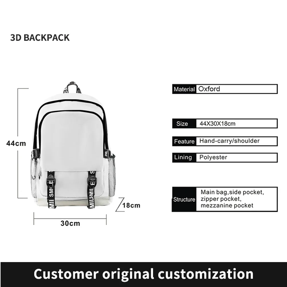 sacs à dos personnalisés unisexes ajouter votre image photo logo tissu oxford impression 3d basique décontracté école étude voyage sac à dos bricolage livre sacs