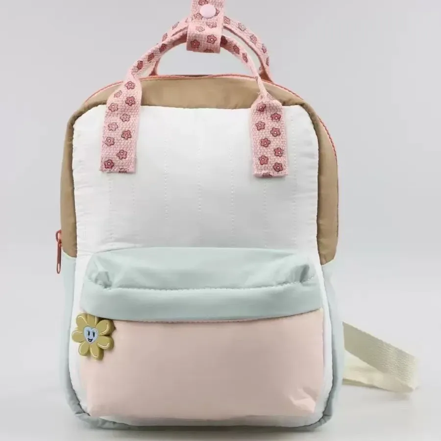 sac à dos enfant brodé avec pendentif tournesol mignon, personnalisable avec nom, sac à main bicolore, sac de voyage pour collations, sac de voyage pour campus