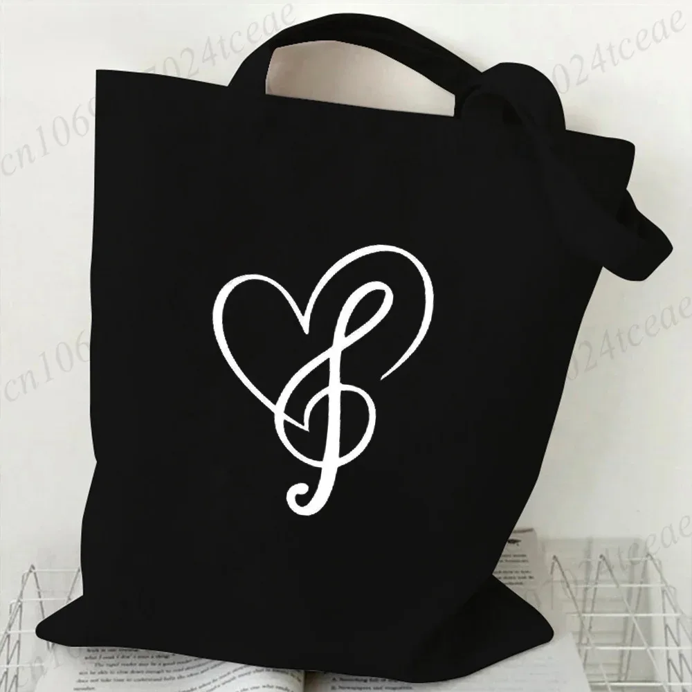 sac fourre-tout en toile pour femme, motif notes de musique, grande capacité, réutilisable, pour le quotidien