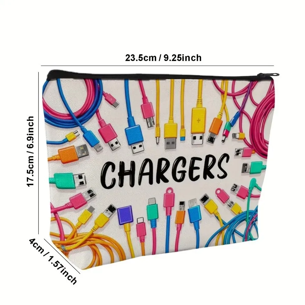 nouvelle pochette de rangement pour chargeur en toile, fermeture à glissière, design imprimé, organiseur de câbles, sac de grande capacité, organiseur de cosmétiques, utilisation en voyage