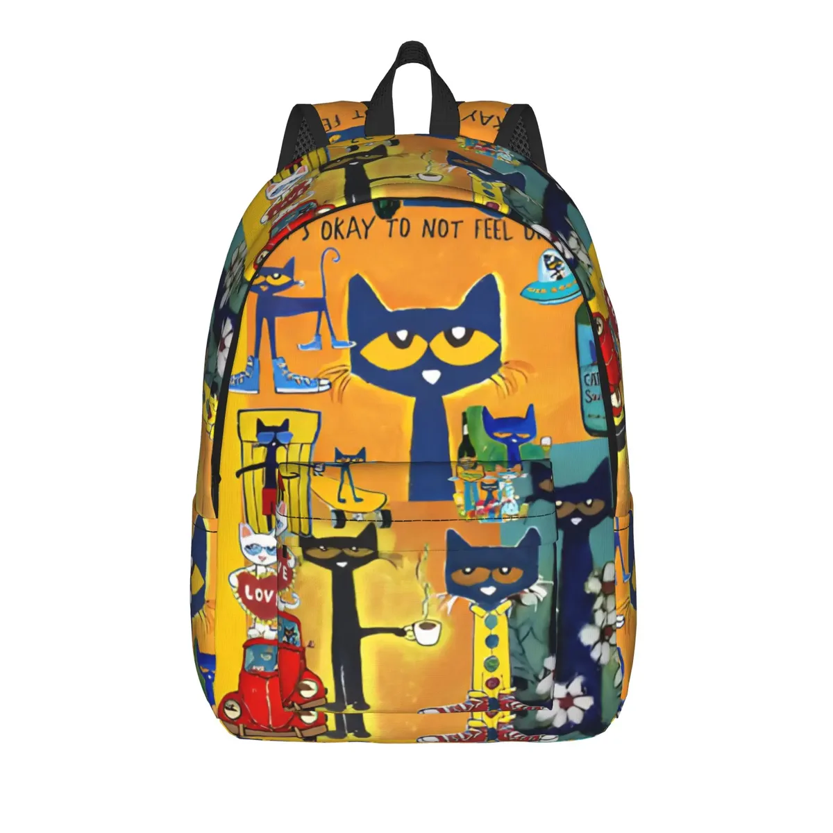 pete the cat sac à dos décontracté avec poche pour étudiants, sac à dos de travail, sac à dos de dessin animé pour hommes et femmes, sac à bandoulière pour ordinateur portable