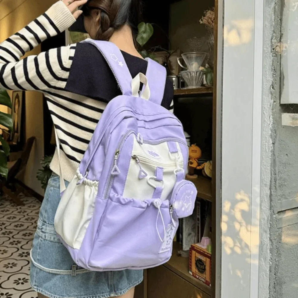 sac à dos décontracté pour femme motif étoile, avec porte-monnaie, en nylon, style coréen, grande capacité, pour étudiants et enfants