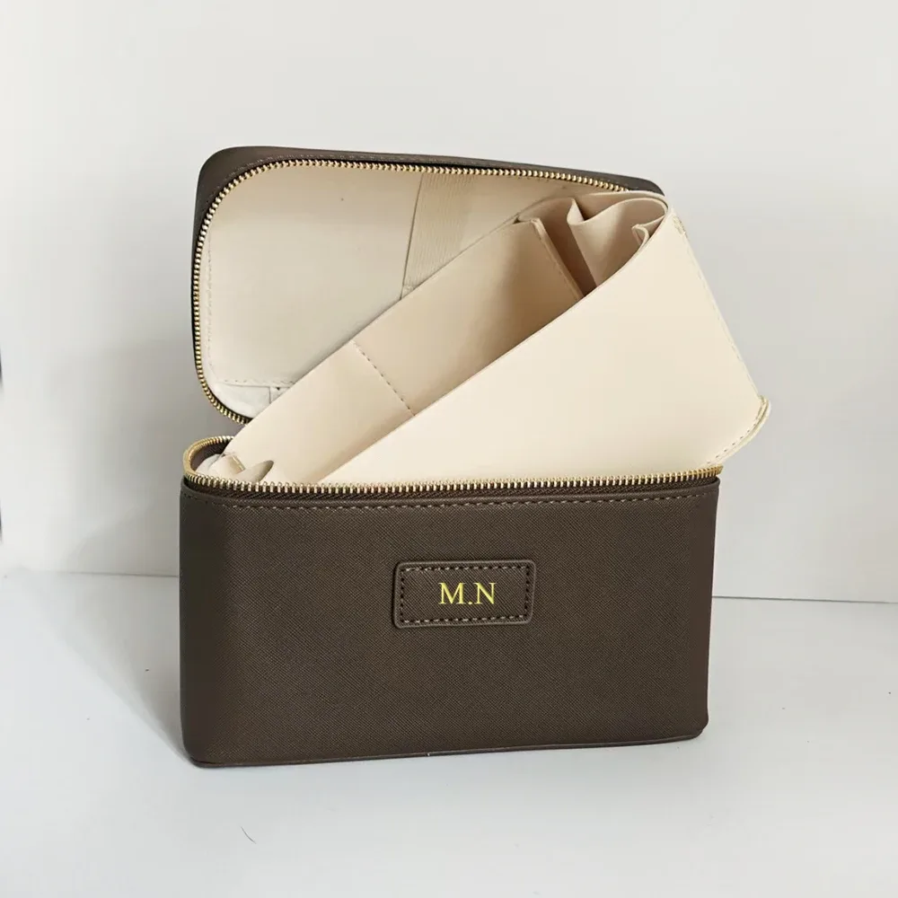 sac de maquillage personnalisable avec initiales pour femmes, grande capacité, lettres personnalisées, trousse de toilette de voyage pour femmes, boîte de rangement pour cosmétiques