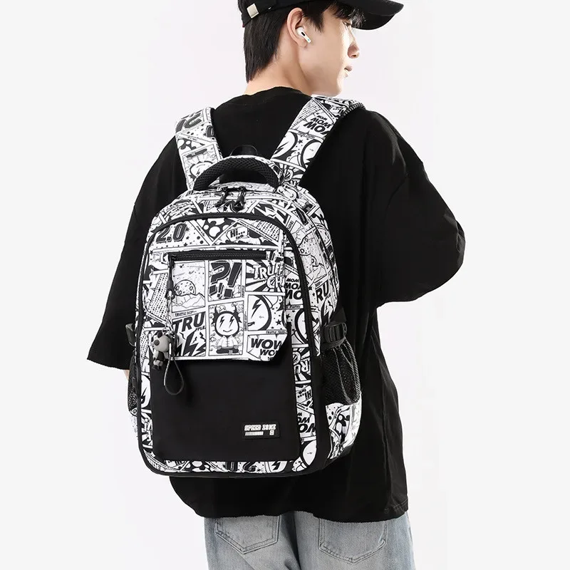 nouveau sac à dos imperméable 2025 pour homme, compatible ordinateur portable 15,6 pouces, imprimé graffiti, sac de voyage oxford pour femme, sac scolaire vintage pour homme