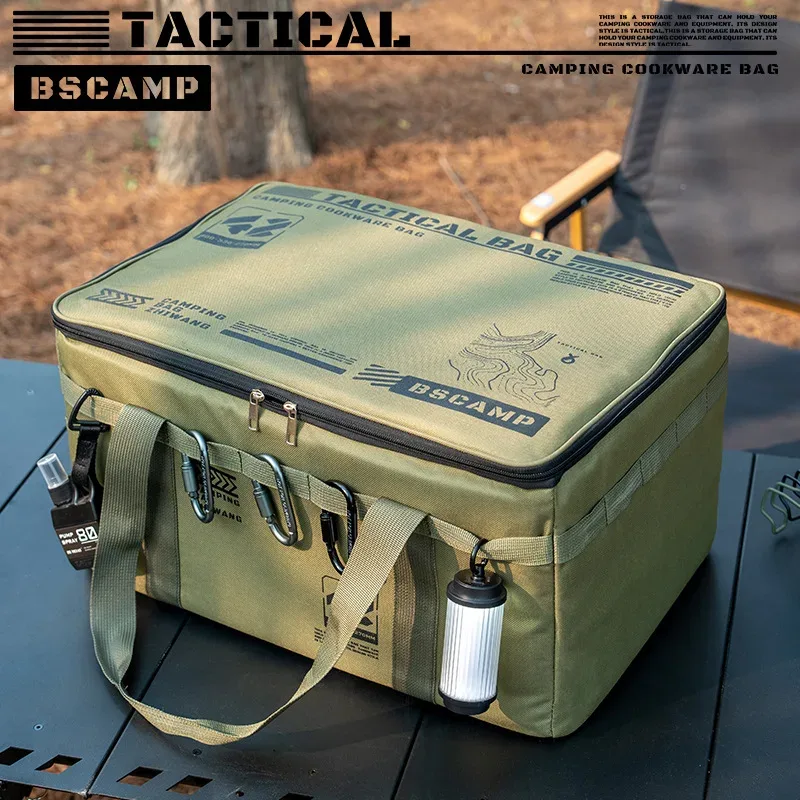 sac de rangement tactique pour le camping 30-42l - boîte pliable isolée pour pique-nique, vaisselle et équipement de terrain, imperméable