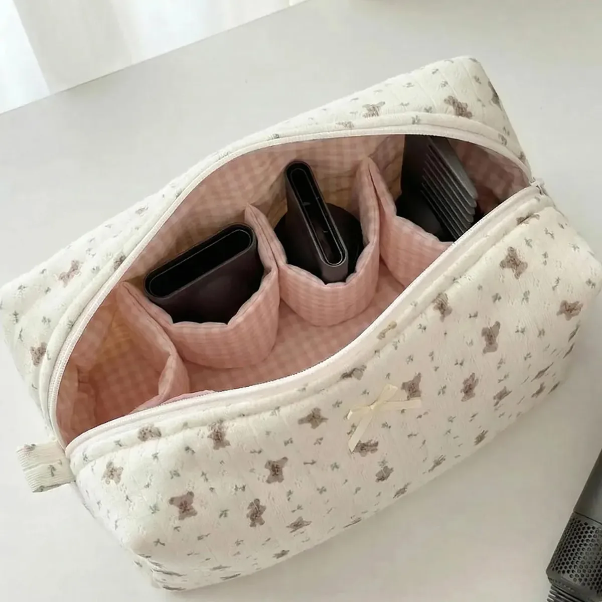 trousse de maquillage portable avec fermeture éclair et plusieurs compartiments, organiseur de crayons, organiseur de maquillage cosmétique, grande capacité pour femmes et filles