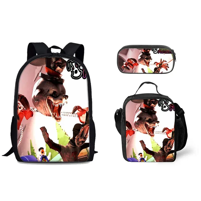 sac à dos tendance et populaire avec impression 3d frankie, ensemble de 3 pièces pour étudiants : sac à dos pour ordinateur portable, sac à déjeuner et trousse.