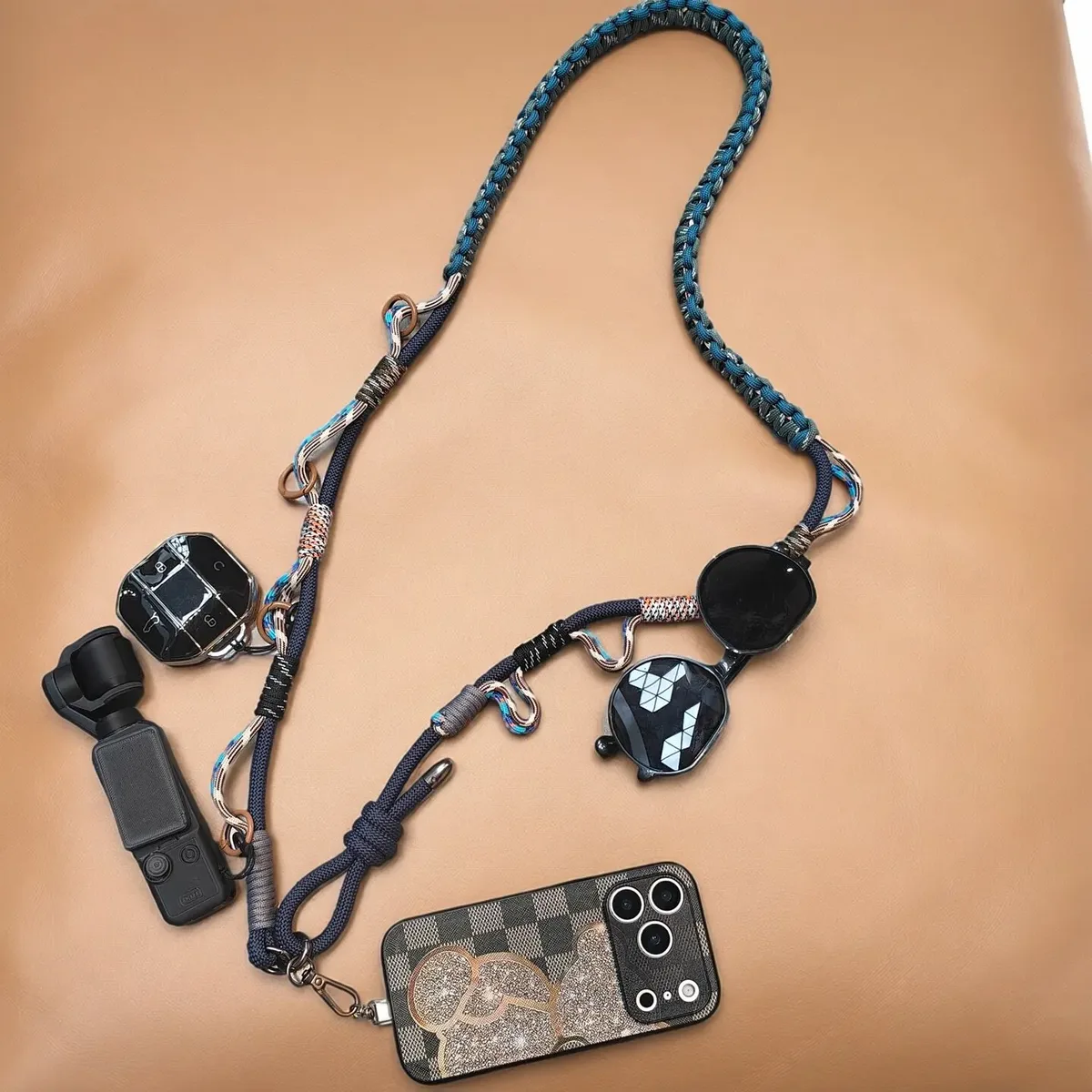 sangle de téléphone multifonctionnelle tressée à la main pour extérieur, sangle de remplacement tactique réglable pour appareil photo, accessoires de sac bandoulière