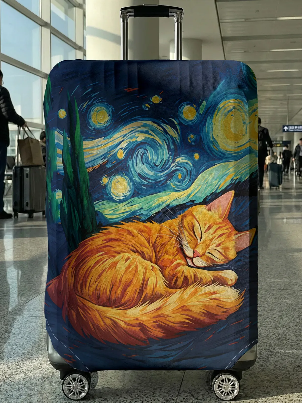 housse de protection pour bagages orange cat van gogh art, adaptée aux valises de 18 à 32 pouces, gants pour poignée de bagage, accessoires de voyage