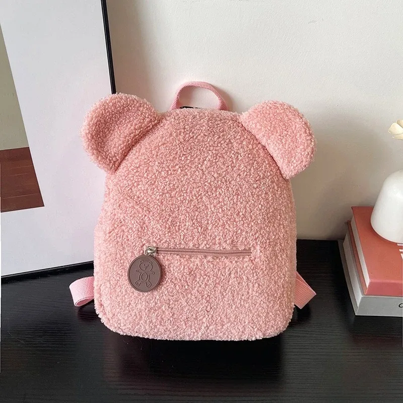 adorable mini sac à dos oreilles d'ours moelleuses avec ceinture fourre-tout en peluche douce multicolore petits sacs à dos pour enfants élégant usage quotidien décontracté