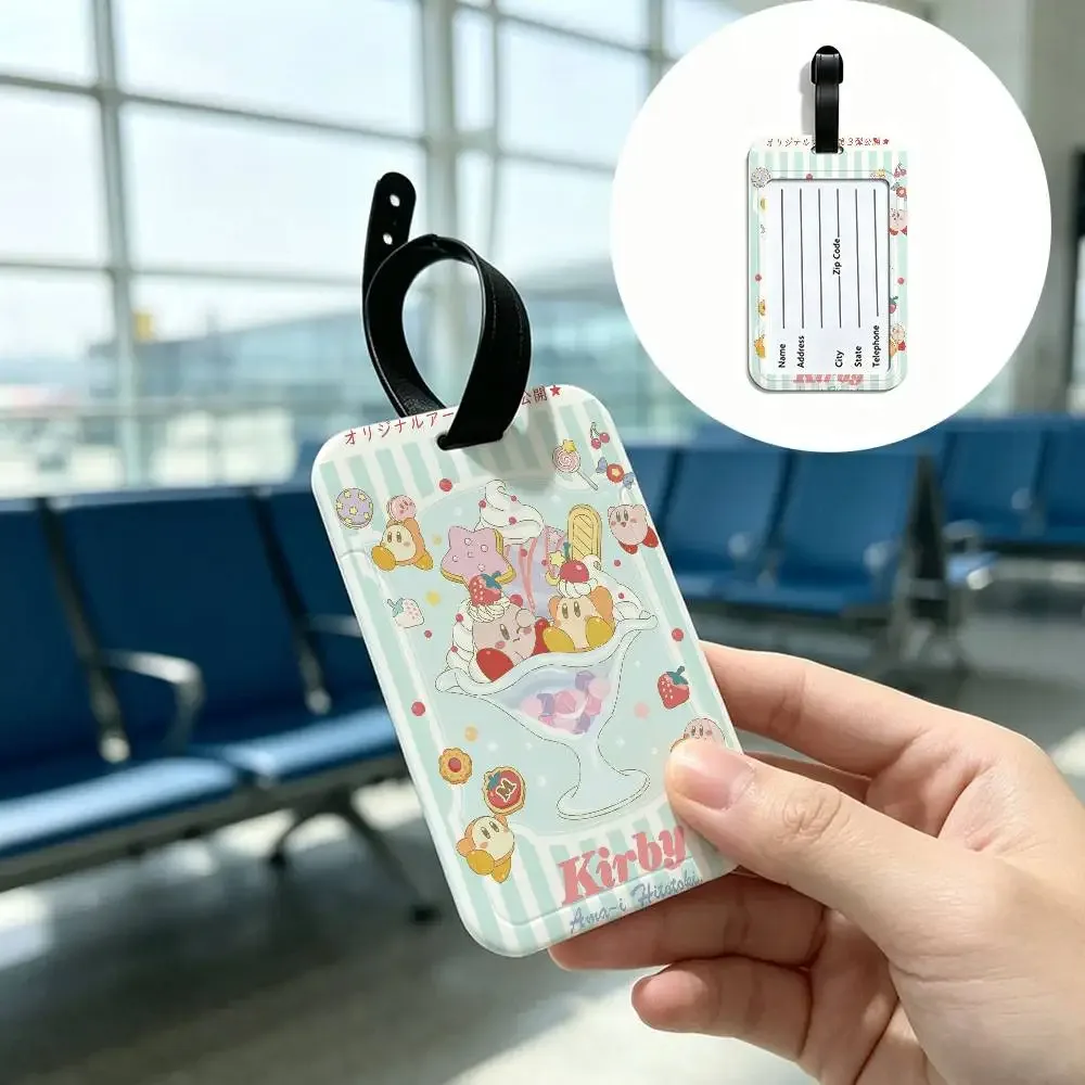 étiquette de bagage de voyage k-kirbys en pvc, étui pour carte d'information, marqueur de nom anti-perte pour sac à dos