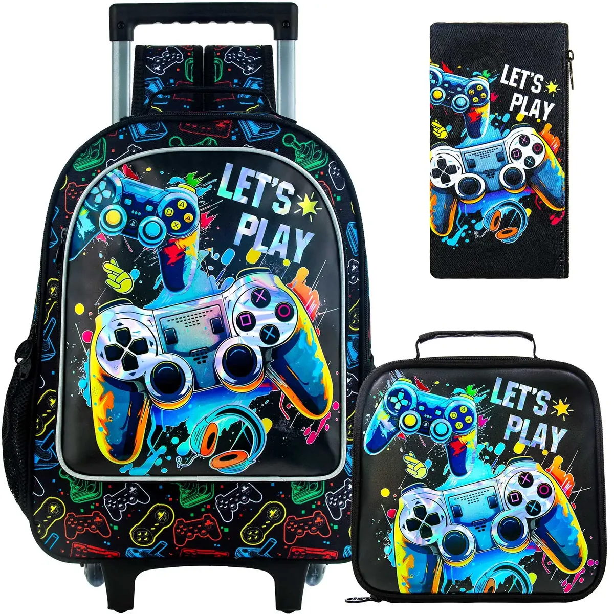 Sac à dos roulant pour filles et garçons, sac à livres d'école à roulettes pour enfants avec sac à déjeuner, sac d'école à roulettes pour enfants