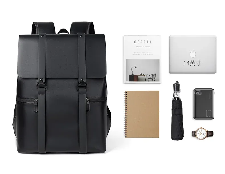 sacs à dos en cuir pour ordinateur portable pour hommes, sacs d'école, pu, voyage, loisirs, grande capacité, sac à dos étanche pour étudiants