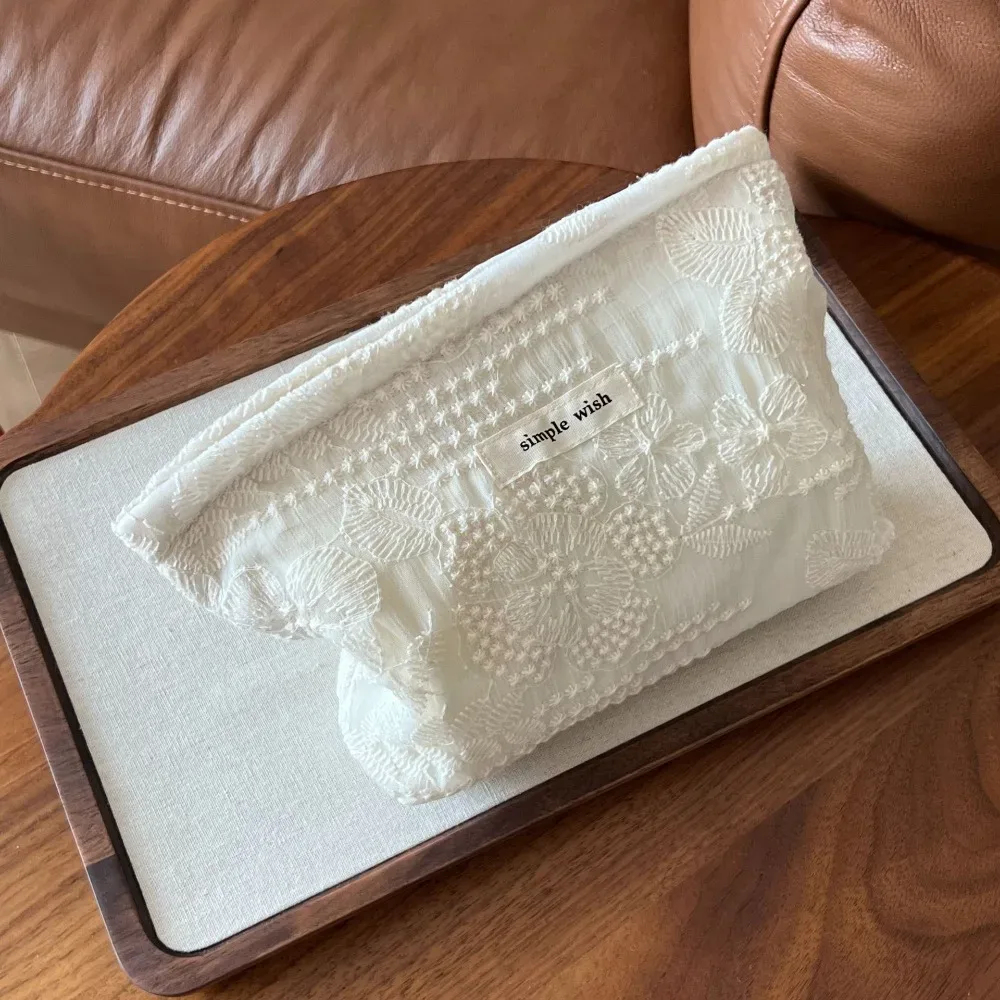 pochette de maquillage élégante en dentelle blanche, grande capacité, organiseur de cosmétiques, sac de rangement pour rouges à lèvres, trousse de toilette de voyage, sac à main