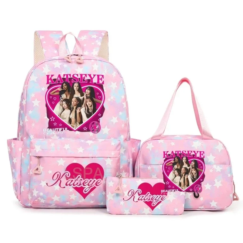 Sac à dos amusant Katseye pour adolescents, sac de voyage à double bandoulière, sac à crayons, sac à déjeuner, sac à livres décontracté pour étudiants, sac d'école pour filles, grande capacité, Mochila