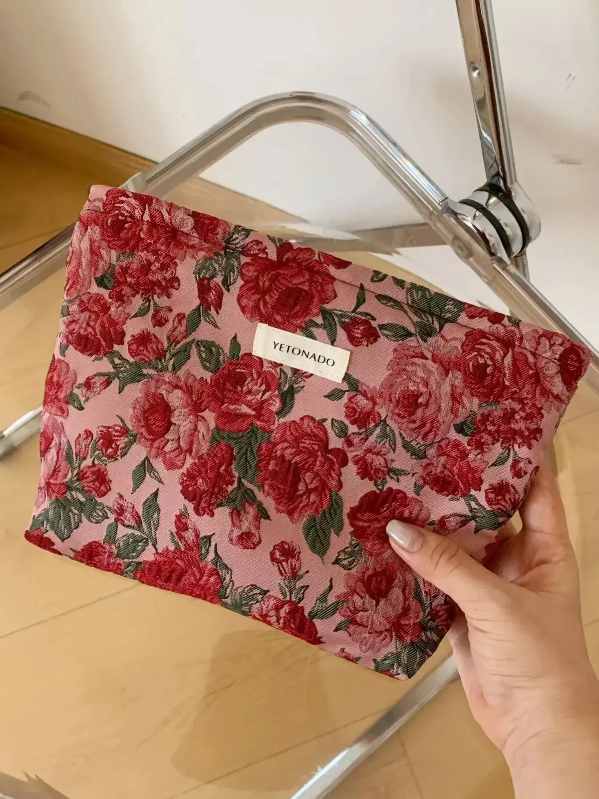 ins style vintage fleurs sac cosmétique portable main sac cosmétique voyage trousse de toilette sac de rangement outils de maquillage pochette de rangement
