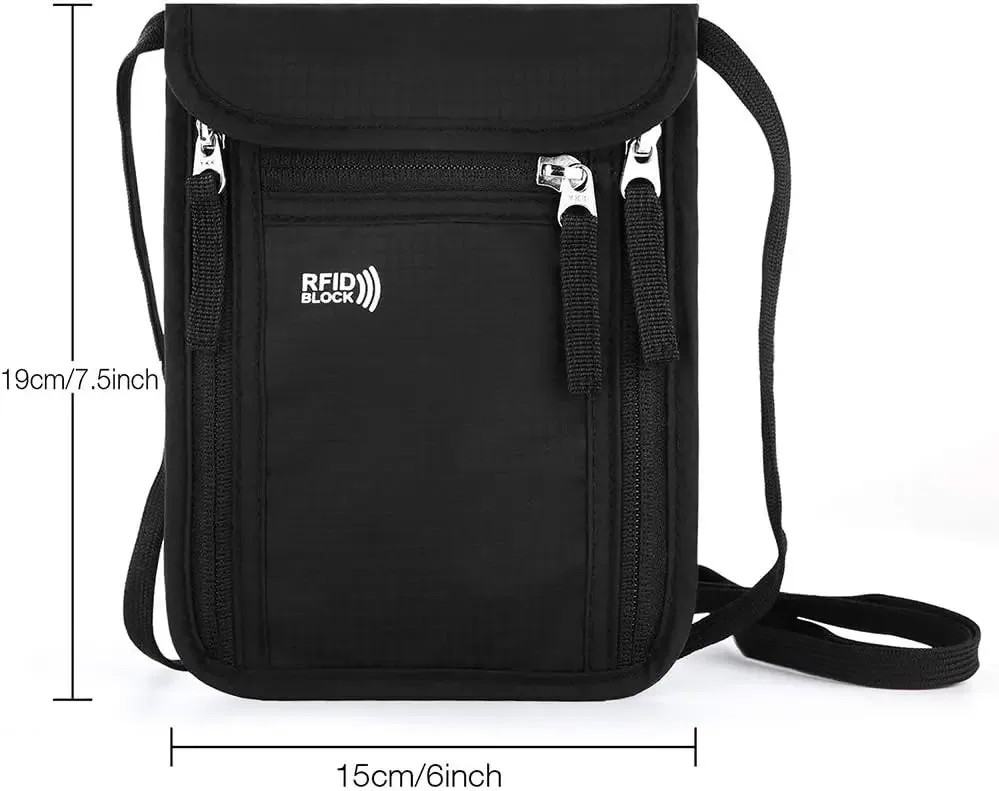 1 pochette de voyage, portefeuille de cou, étui organisateur de passeports pour la famille avec blocage RFID, portefeuille de voyage
