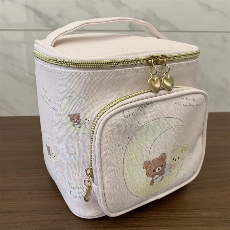 sac de maquillage rilakkuma korilakkuma, boîte de rangement, organisateur de grande capacité, ours ange moelleux, kawaii, mignon, sac de voyage pour cosmétiques