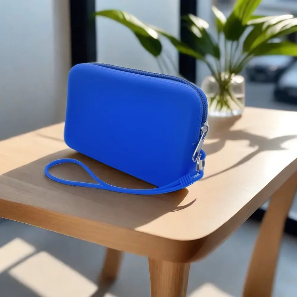 sac à cosmétiques rectangulaire en silicone, porte-monnaie de couleur unie de grande capacité, sac pour petits articles, sac pour écouteurs, sac de rangement pour rouge à lèvres pour femmes