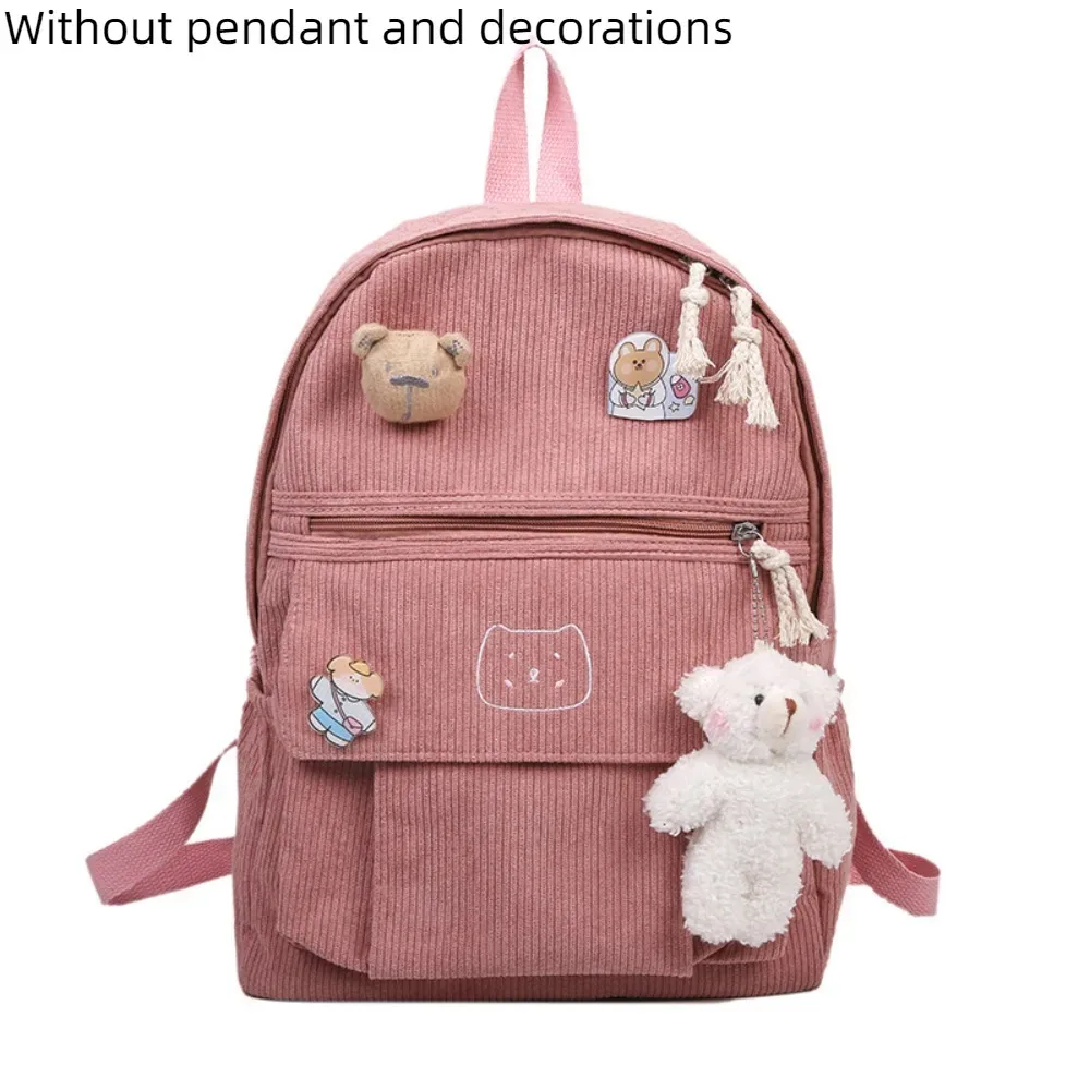 mignon grande capacité femmes sac à dos couleur pure fermeture éclair école sac à dos velours côtelé sac à dos étudiants