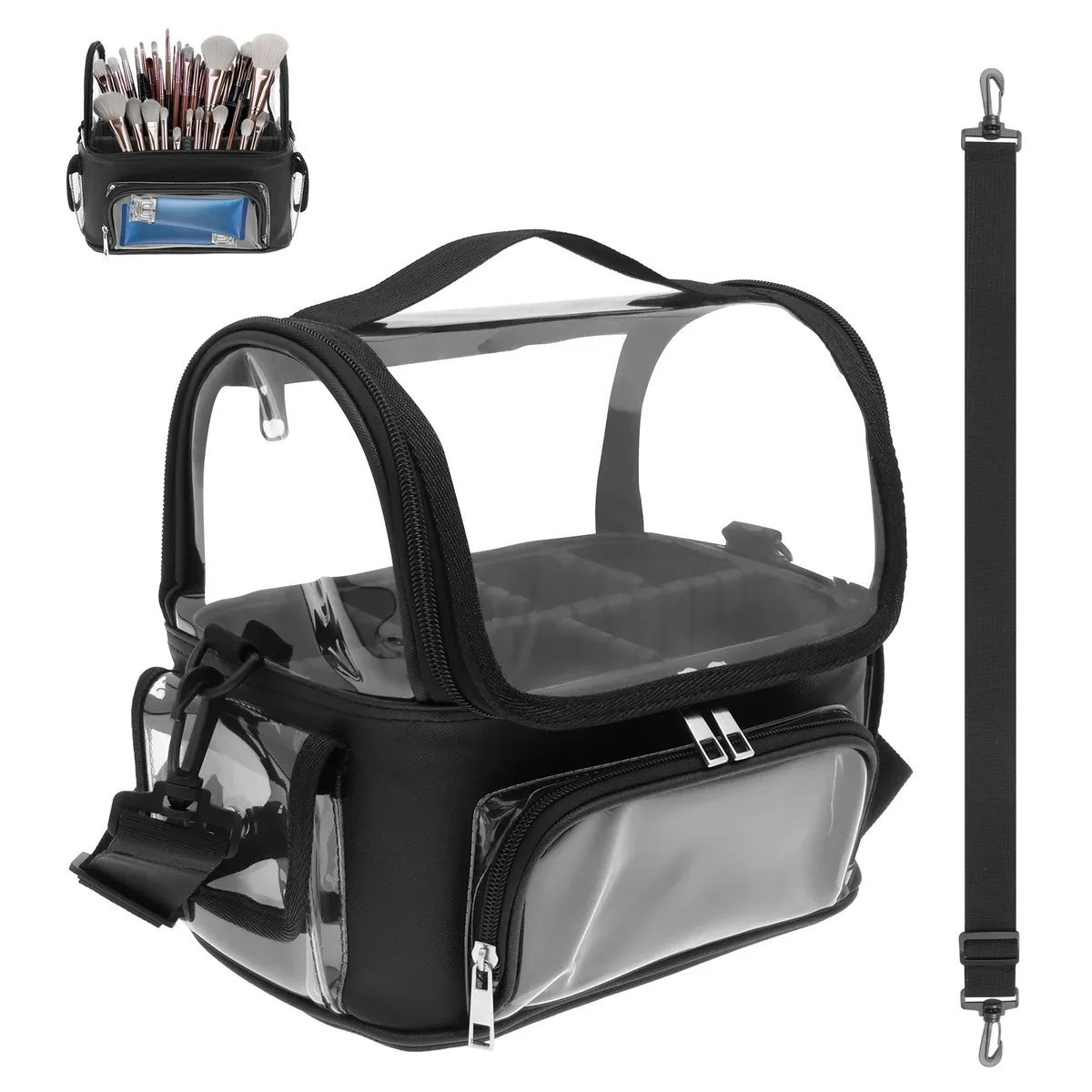 trousse de maquillage portable, étui de rangement pour cosmétiques, pvc transparent, porte-pinceaux de maquillage, sac de tri pour articles de toilette de voyage