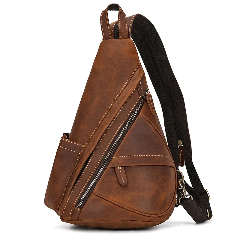 sac à dos de poitrine en cuir véritable pour motard, sacs d'équitation en plein air pour hommes, sacs à bandoulière pour hommes, cuir de vache, initié unique