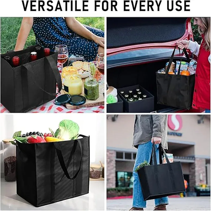 sacs de courses réutilisables noirs, sacs de courses pliables, ensemble de rangement polyvalent
