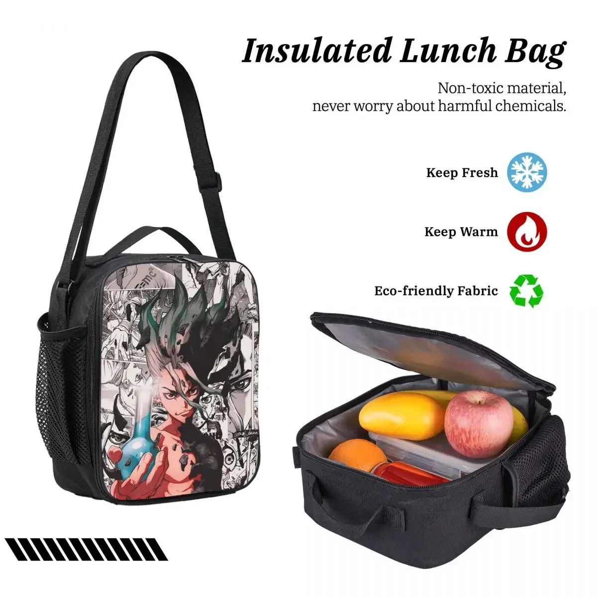 sac à dos d'école senku ishigami dr stone apan anime, sac à bandoulière pour ordinateur, 3 pièces, sac à déjeuner isotherme, trousse à crayons